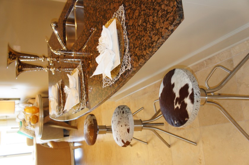 grand dunes kitchen bar; cow hyde stools