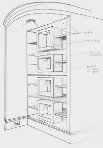 My original design perspective drawing with notes.