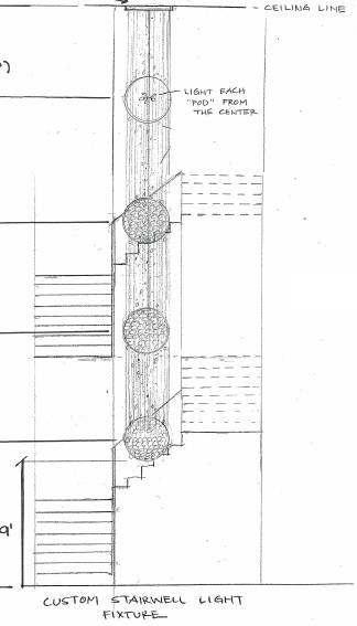 Here is my drawing of the custom stairwell light fixture.