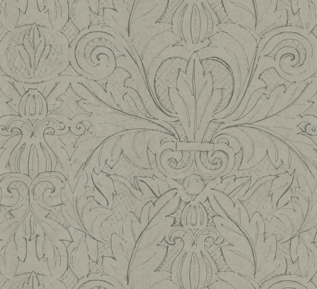 This Kravet wallcovering (W3078-11) is actually a beautiful line drawing of a large damask pattern. Absolutely drop-dead gorgeous in person!! What a great way to give pizazz to your bed wall, without being too busy or bold. Even the faux finishers admitted a fascination for this paper!