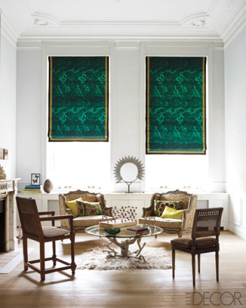 Malachite Roman Shades Elle Decor