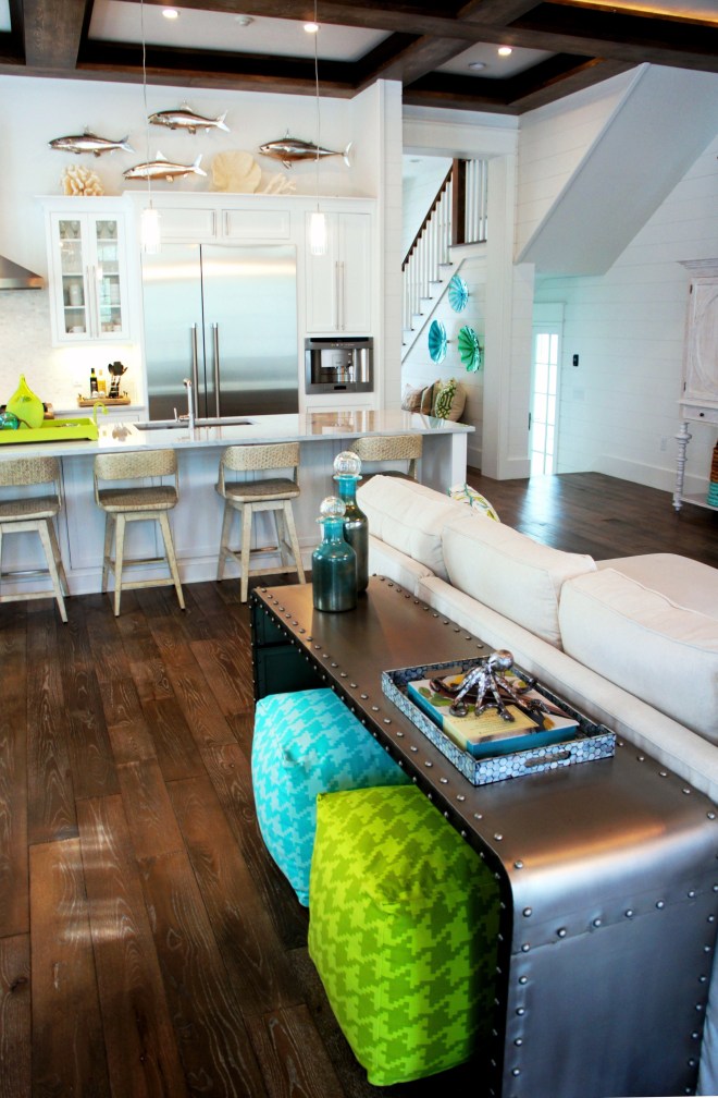 Kitchen: This all-white kitchen begged for little, but texture, some whimsy and a few touches of color!