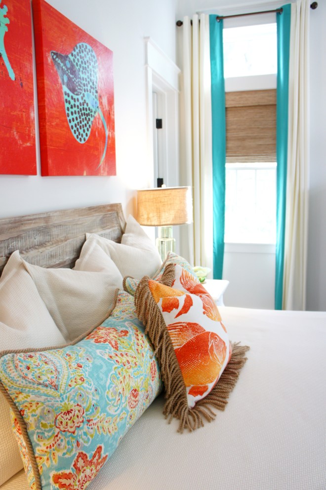 Holy fish pillow! I was in love with the throw pillow I designed, with its jute bullion fringe, and large fish block print. 