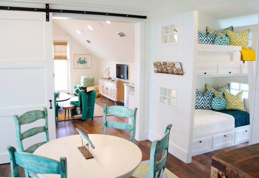 A Barn door separates the loft from the Bunk Room.