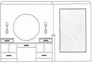 Master Bathroom AFTER: (we created a new closet elsewhere in the condo, and created a makeup vanity, with open shower design instead.
